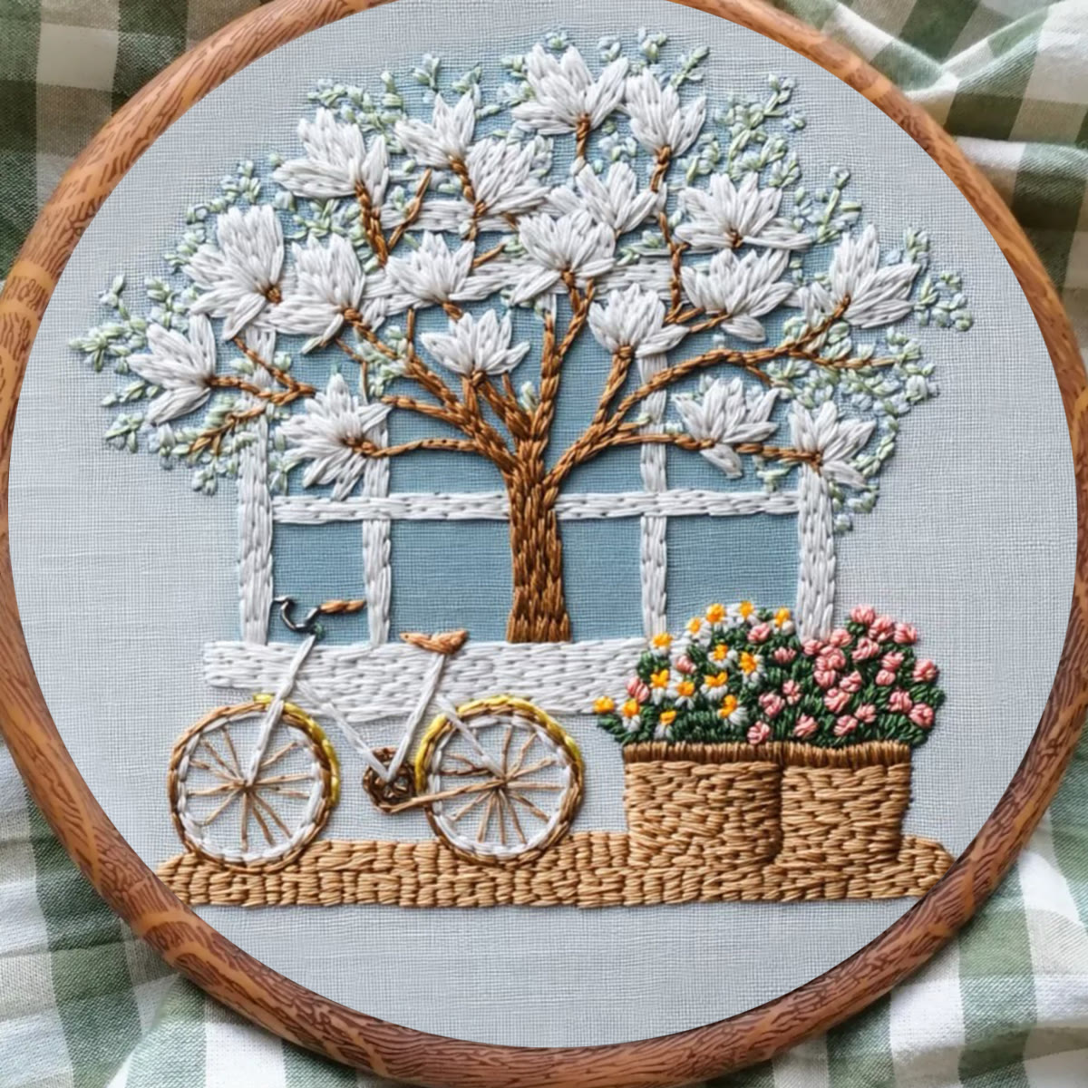 Rubbyoo Embroidery Kit - Bicycle With Beautiful Flowers | Diy Stitching Craft Kits
