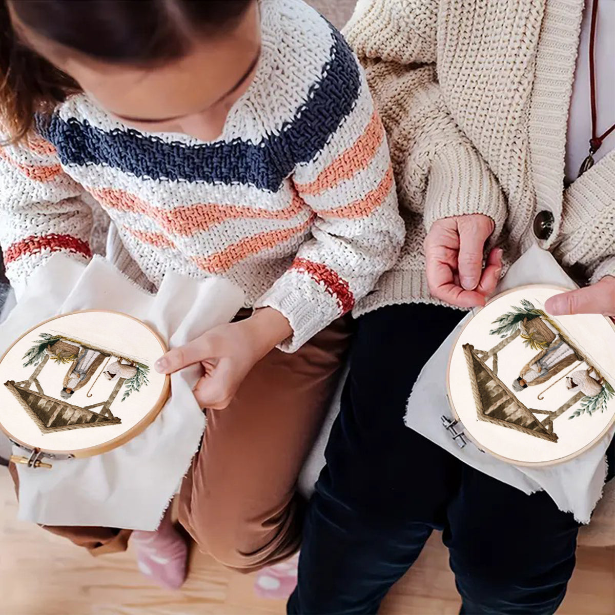 Rubbyoo Embroidery Kit - Mary And Joseph Admiring Baby Jesus In The Manger