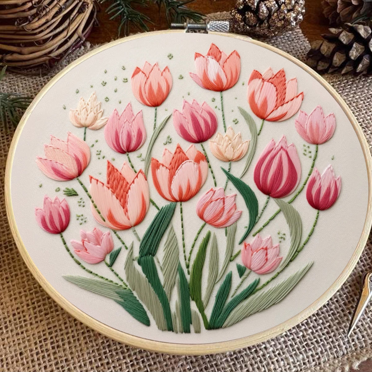 Rubbyoo Embroidery Kit - Tulips Garden Art | Diy Stitch Crafts