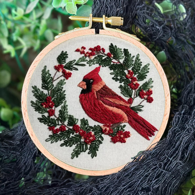 Rubbyoo Embroidery Kit - Red Cardinal On A Tree | Holiday Needle Craft Gifts