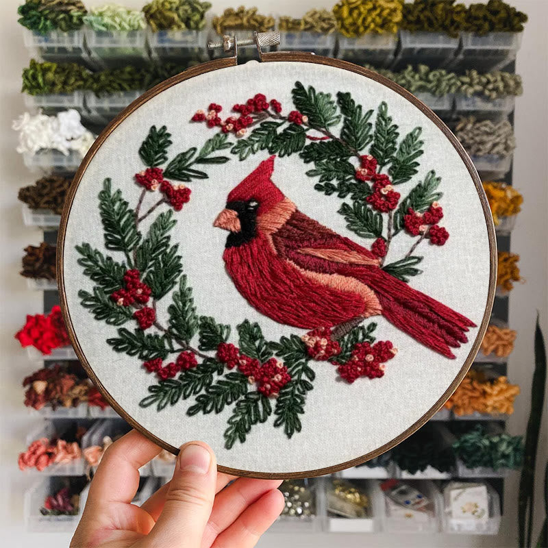 Rubbyoo Embroidery Kit - Red Cardinal On A Tree | Holiday Needle Craft Gifts