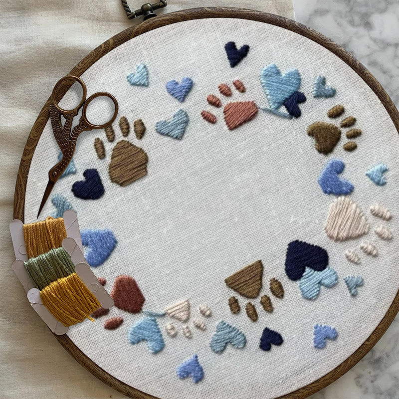 Rubbyoo Embroidery Photo Frame Kit - Adorable Paw Print | Memorable Handmade Craft | Diy Needle Artwork