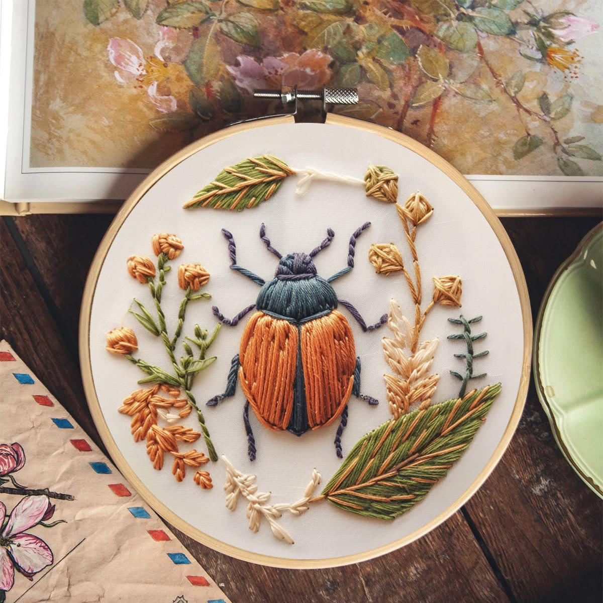 Rubbyoo Embroidery Kit - Floral Insect | Needlework Craft Kit