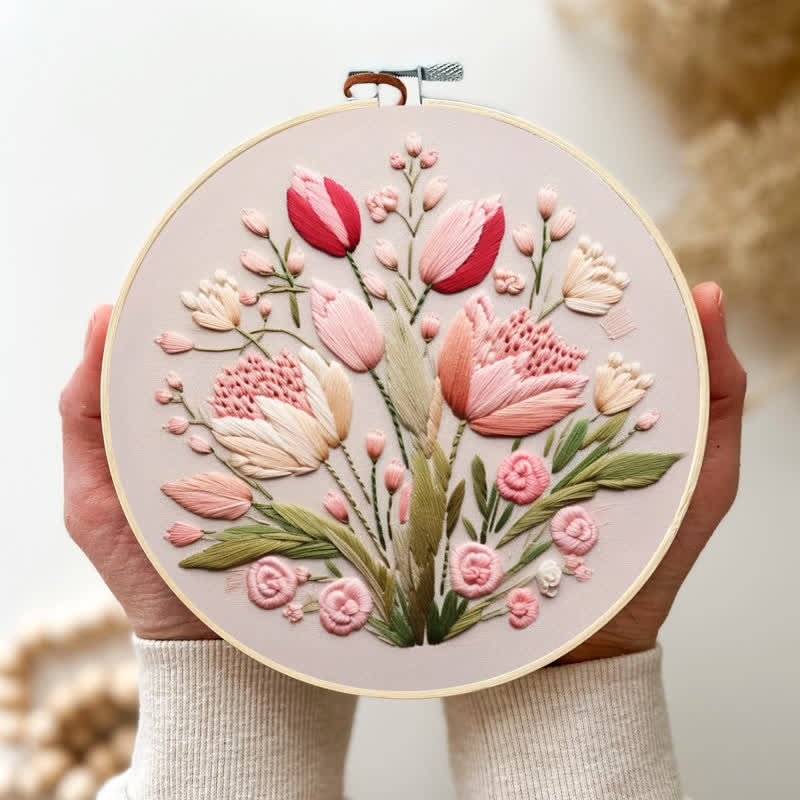 Rubbyoo Embroidery Kit - Garden Flower Handmade Tulips