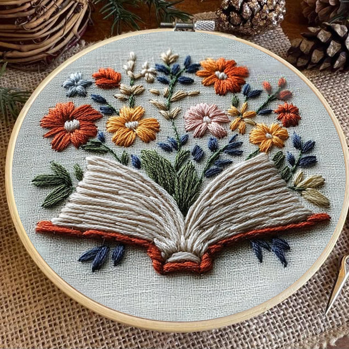 Rubbyoo Embroidery Kit - Blooming Pages | Starter Kit Wall Decor