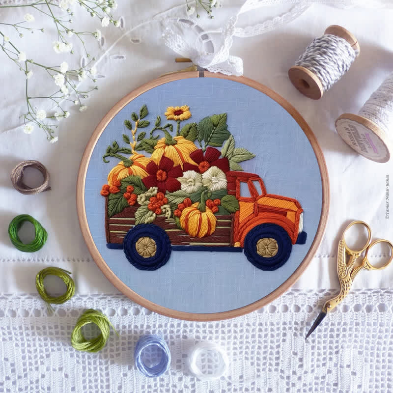 Rubbyoo Embroidery Kit - Truck and Pumpkins