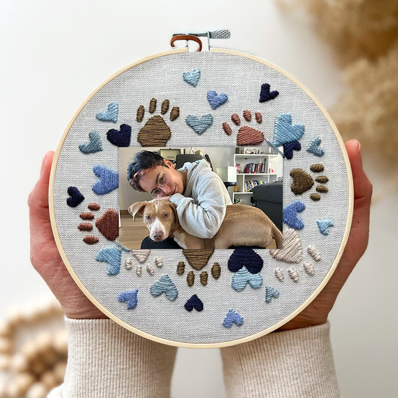 Rubbyoo Embroidery Photo Frame Kit - Adorable Paw Print | Memorable Handmade Craft | Diy Needle Artwork