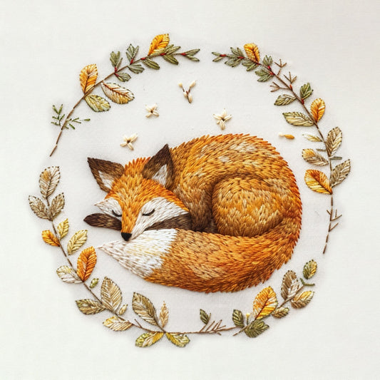Rubbyoo Embroidery Kit - Woodland Sleeping Fox | Handmake Needle Crafts