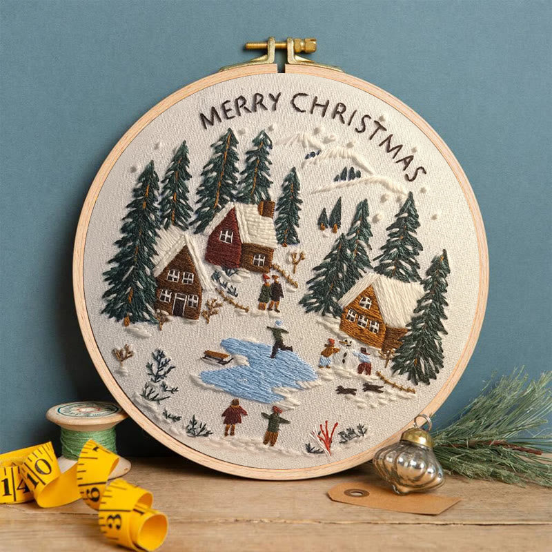 Rubbyoo Embroidery Kit - Snowy Village Scene | Handmade Crafts For Friends | Diy Christmas Needlepoint