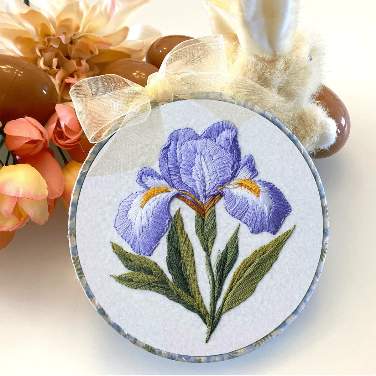 Rubbyoo Embroidery Kit - Purple Iris Flower |  Handmade Floral Craft