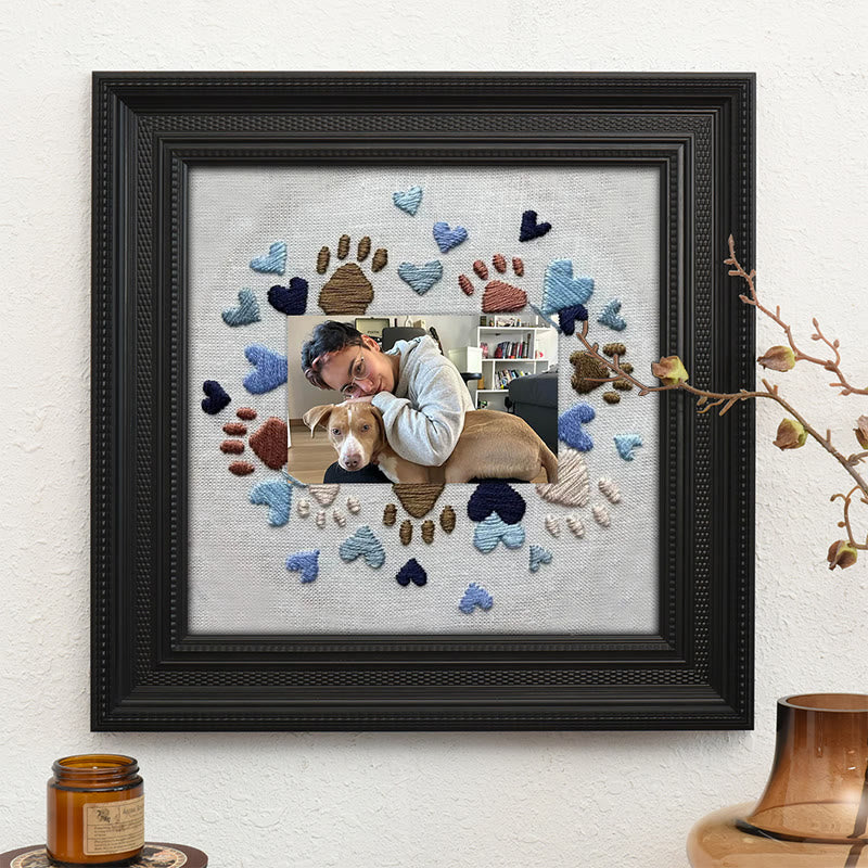 Rubbyoo Embroidery Photo Frame Kit - Adorable Paw Print | Memorable Handmade Craft | Diy Needle Artwork