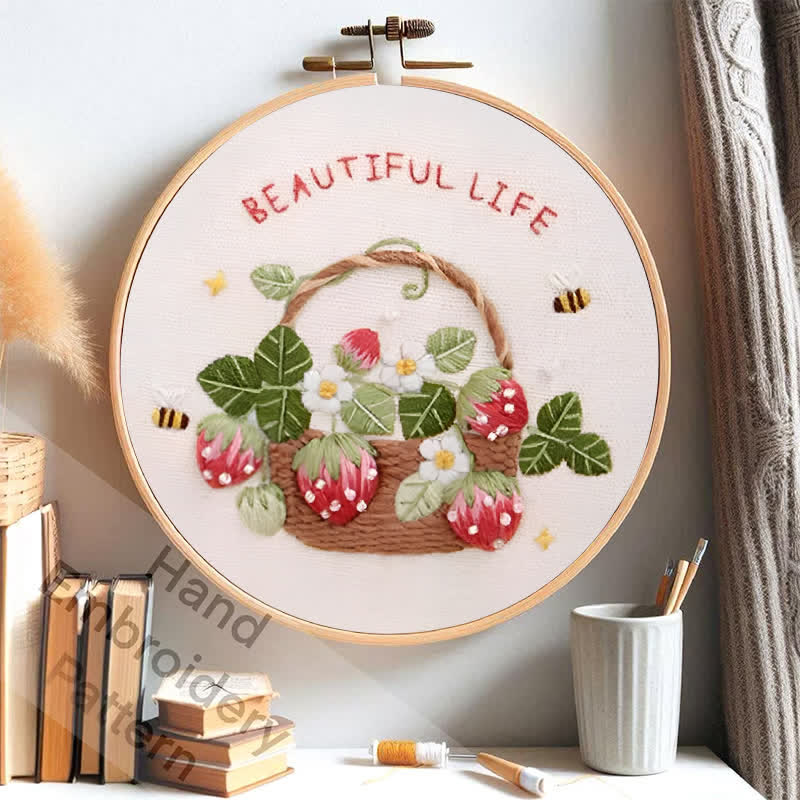 Rubbyoo Embroidery Kit - Strawberry Basket Hand Embroidery Pattern