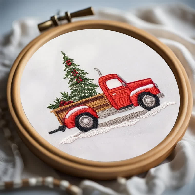 Rubbyoo Embroidery Kit - Red Truck Christmas