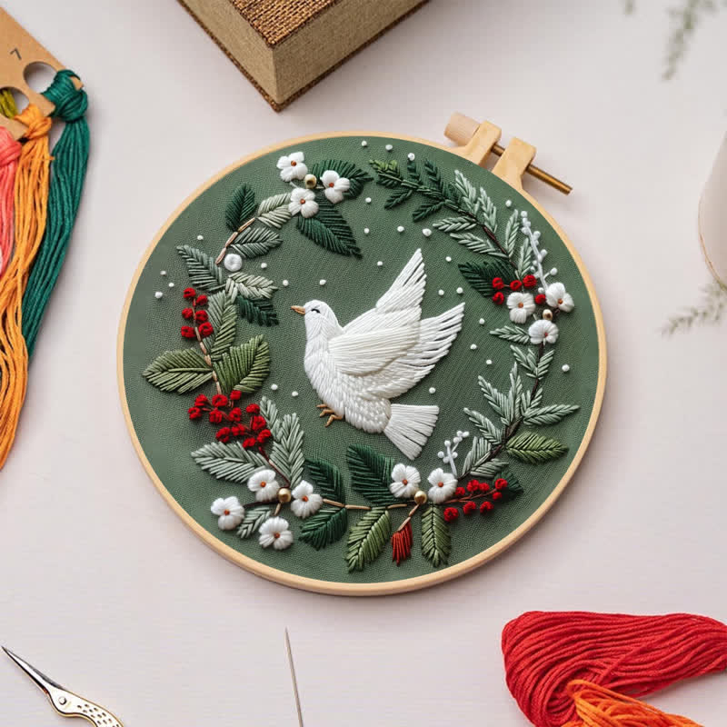 Rubbyoo Embroidery Kit - Winter Doves DIY Hoop Art