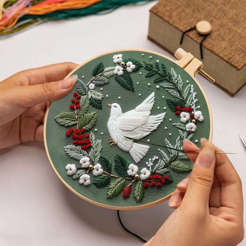 Rubbyoo Embroidery Kit - Winter Doves DIY Hoop Art