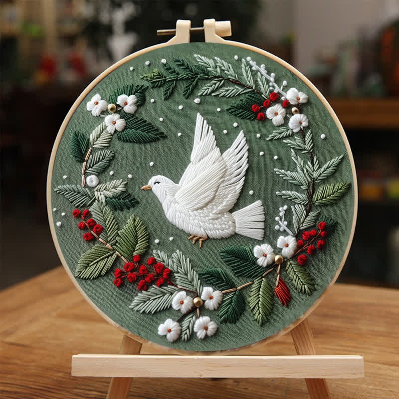 Rubbyoo Embroidery Kit - Winter Doves DIY Hoop Art