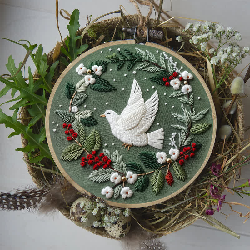 Rubbyoo Embroidery Kit - Winter Doves DIY Hoop Art