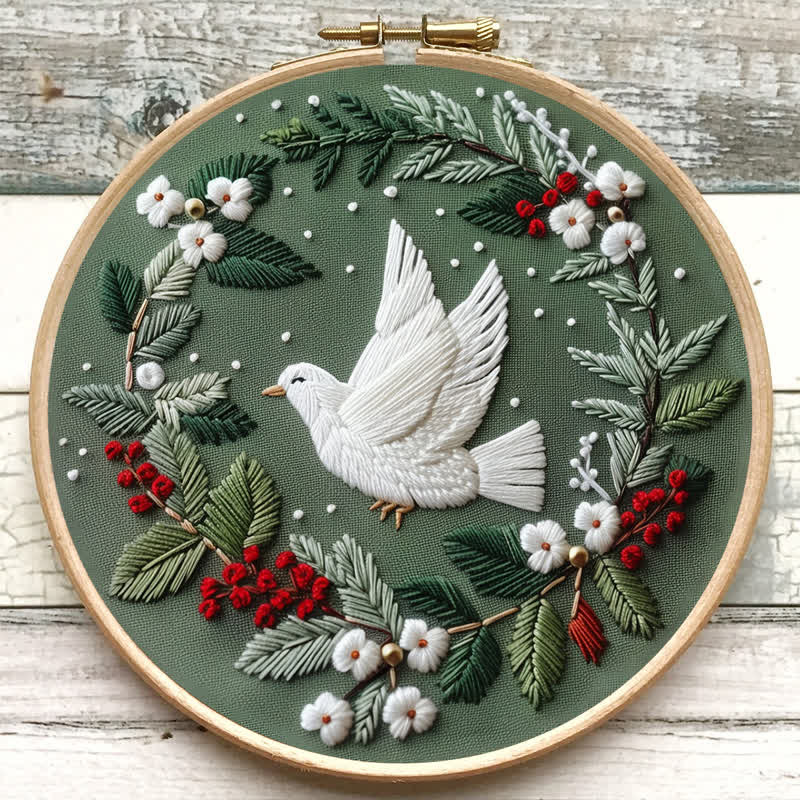 Rubbyoo Embroidery Kit - Winter Doves DIY Hoop Art