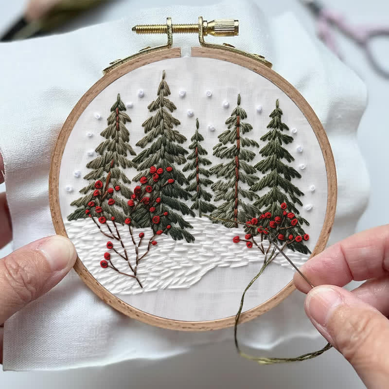 Rubbyoo Embroidery Kit - Winter Forest Snow Scene