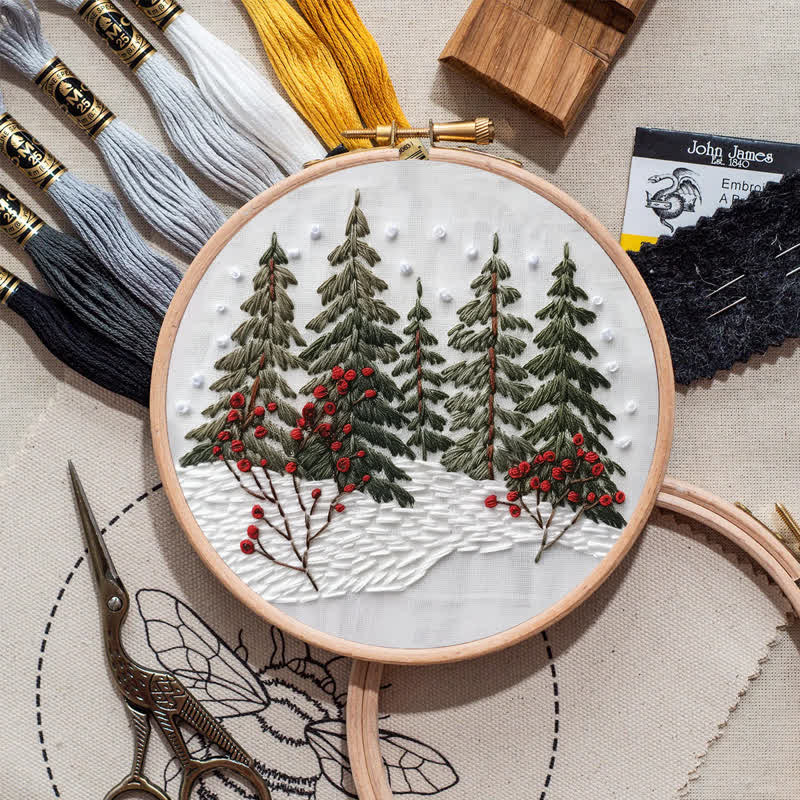 Rubbyoo Embroidery Kit - Winter Forest Snow Scene