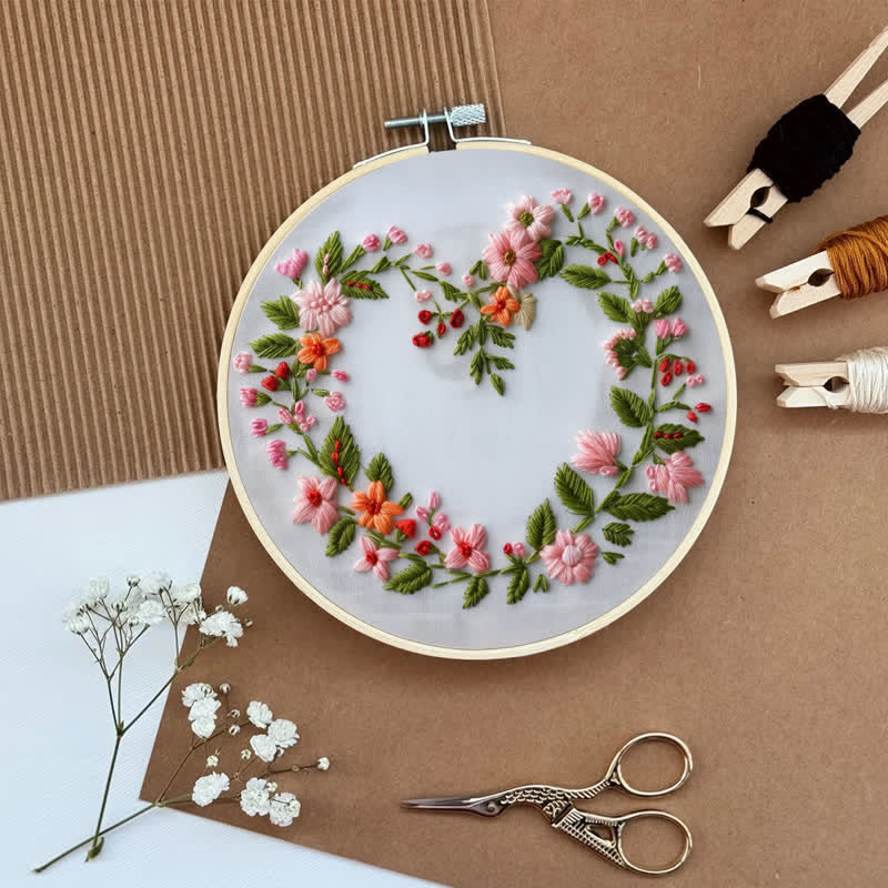 Rubbyoo Embroidery Kit - Spring Floral Heart
