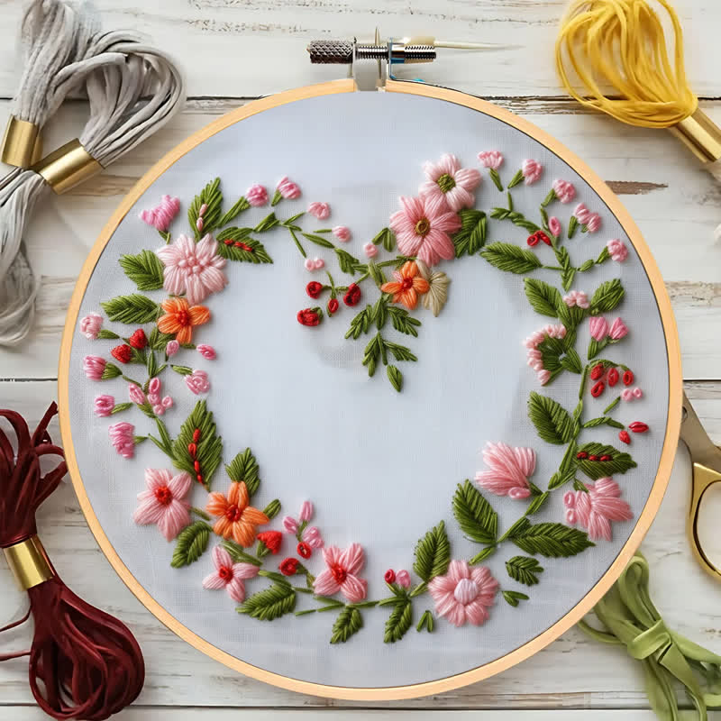 Rubbyoo Embroidery Kit - Spring Floral Heart