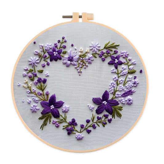 Rubbyoo Embroidery Kit - Purple Floral Heart Wreath