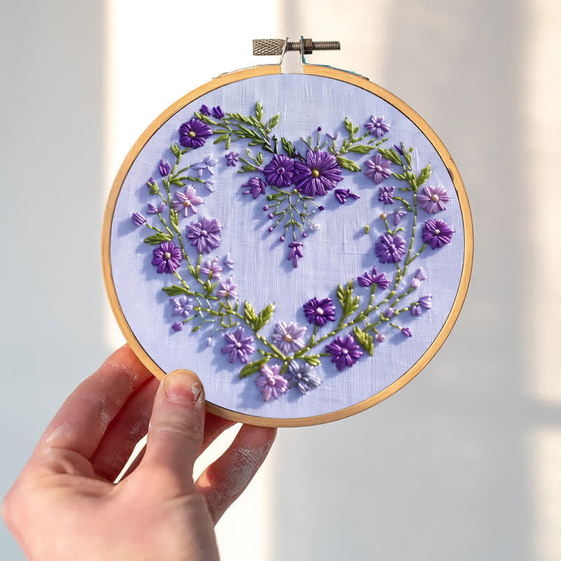Rubbyoo Embroidery Kit - Purple Floral Heart
