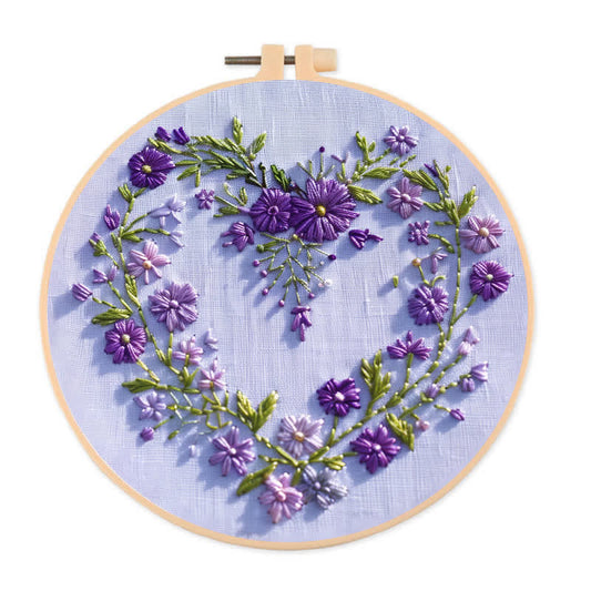 Rubbyoo Embroidery Kit - Purple Floral Heart