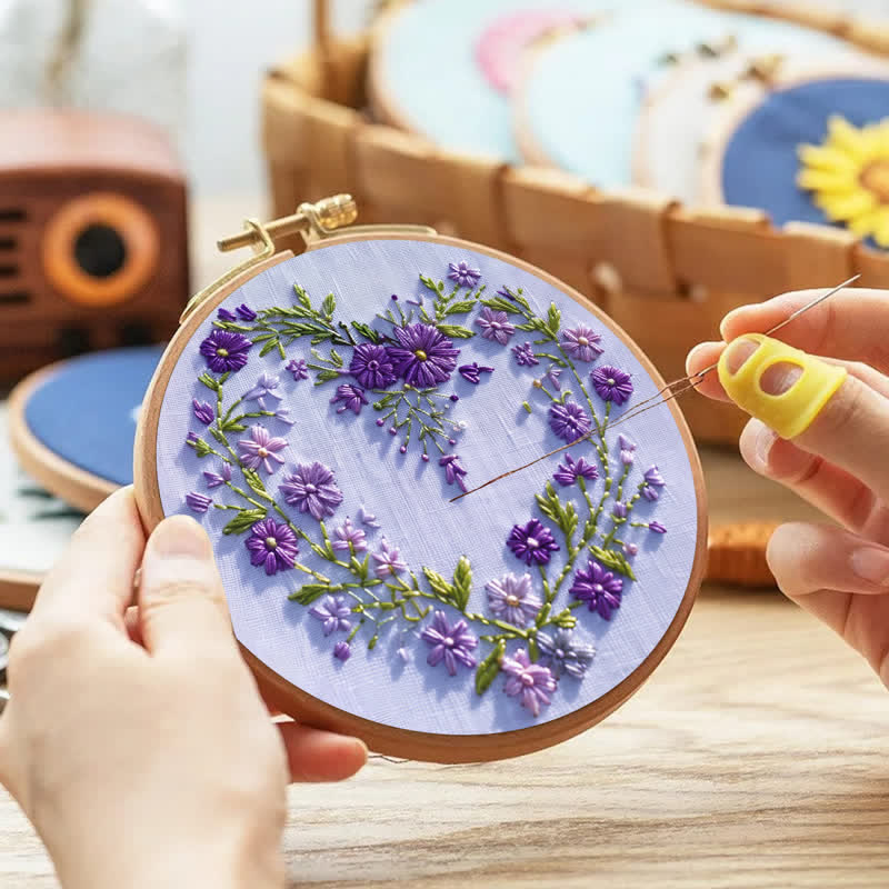 Rubbyoo Embroidery Kit - Purple Floral Heart