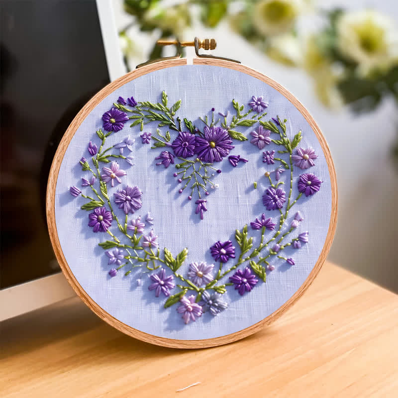 Rubbyoo Embroidery Kit - Purple Floral Heart