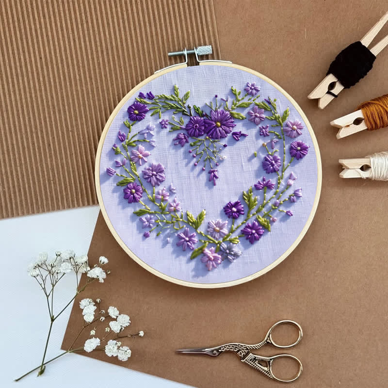 Rubbyoo Embroidery Kit - Purple Floral Heart
