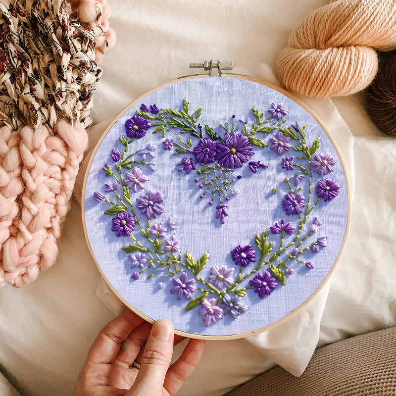 Rubbyoo Embroidery Kit - Purple Floral Heart