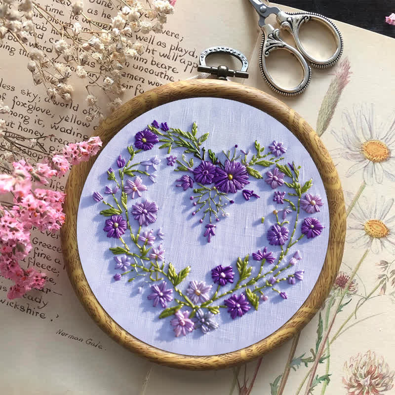 Rubbyoo Embroidery Kit - Purple Floral Heart