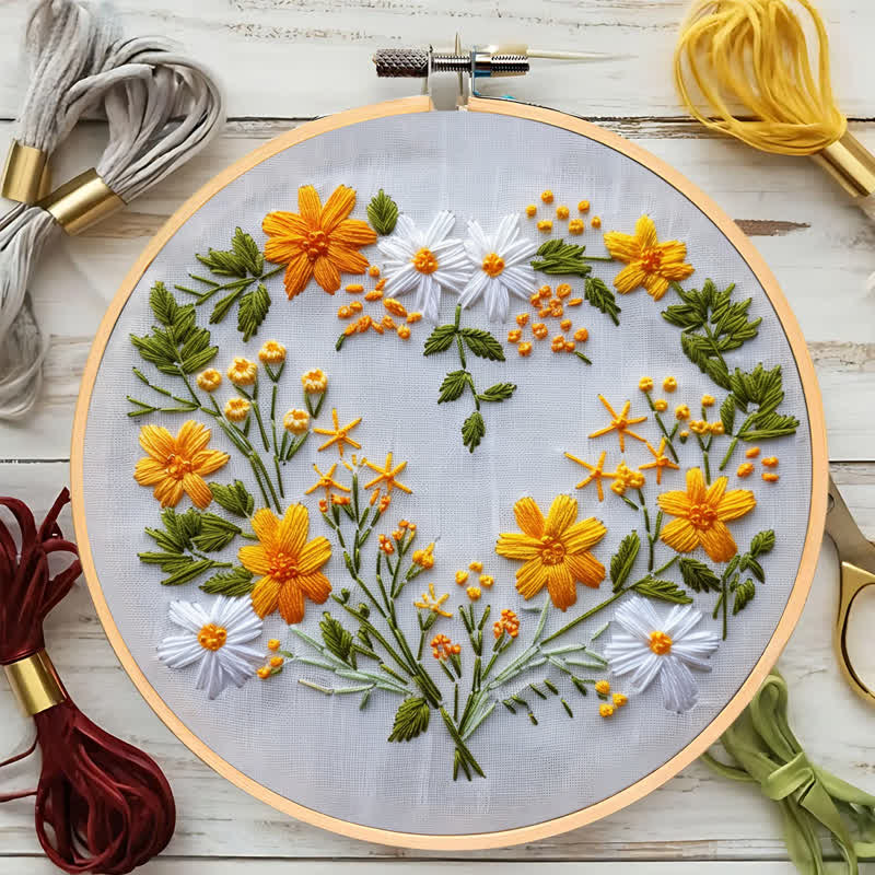 Rubbyoo Embroidery Kit - Flowers Rings