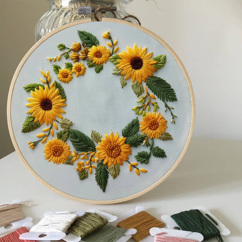 Rubbyoo Embroidery Kit - Sunflower Half Wreath