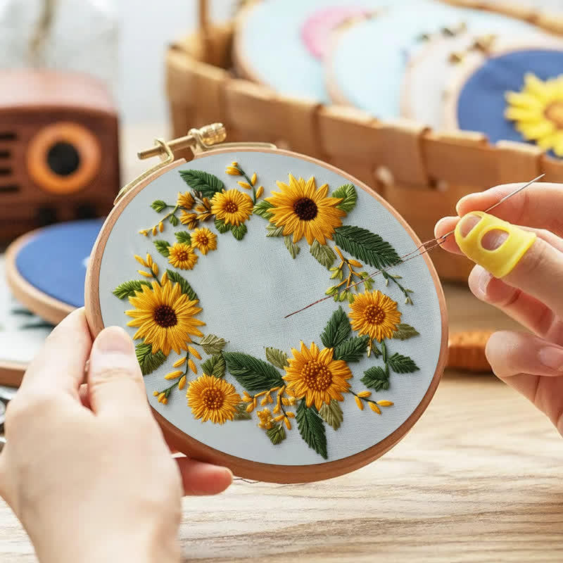Rubbyoo Embroidery Kit - Sunflower Half Wreath