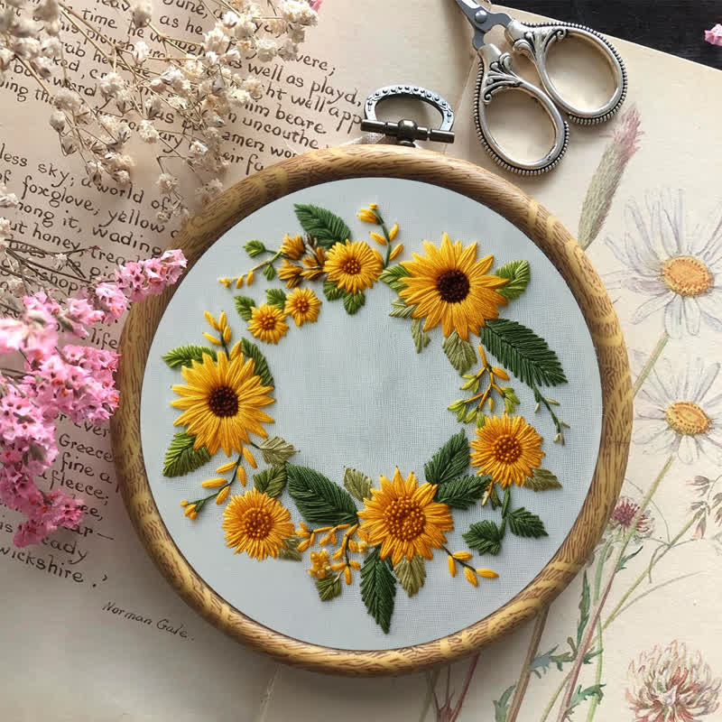 Rubbyoo Embroidery Kit - Sunflower Half Wreath
