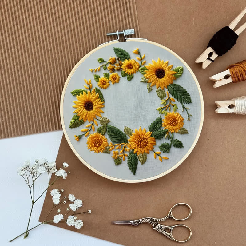 Rubbyoo Embroidery Kit - Sunflower Half Wreath