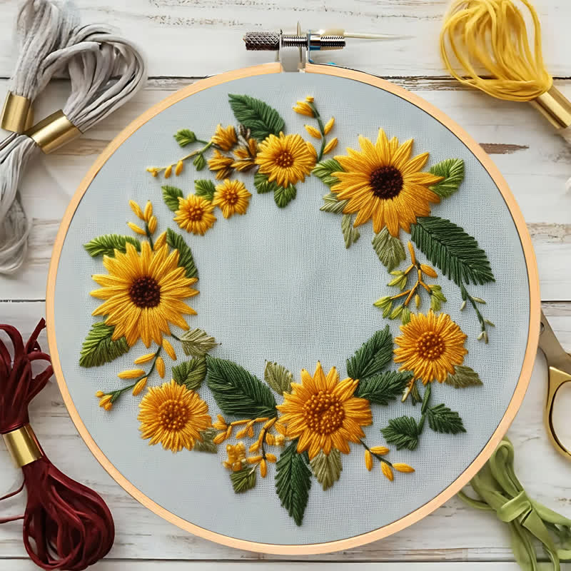Rubbyoo Embroidery Kit - Sunflower Half Wreath