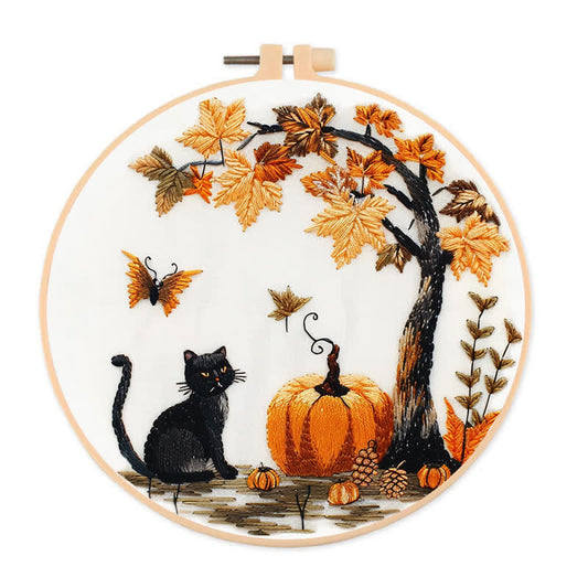 Rubbyoo Embroidery Kit - Black Cat Halloween Trick or Treat