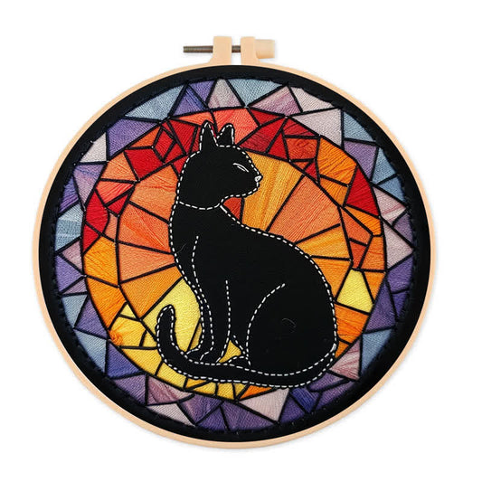 Rubbyoo Embroidery Kit - Black Cat Kitten Stained Glass