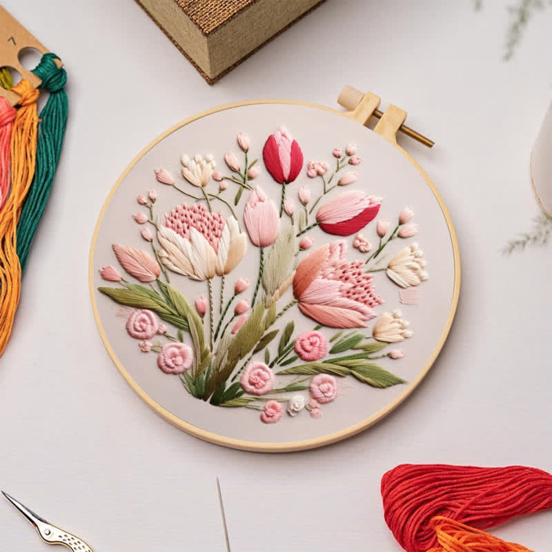 Rubbyoo Embroidery Kit - Garden Flower Handmade Tulips