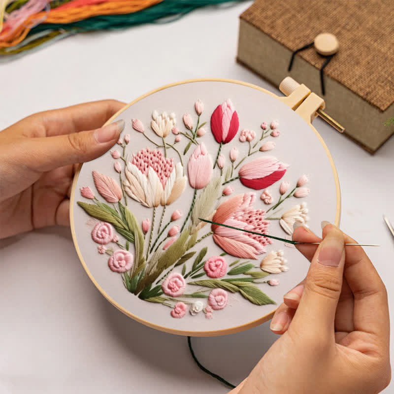 Rubbyoo Embroidery Kit - Garden Flower Handmade Tulips