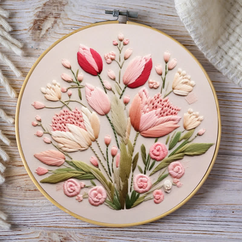 Rubbyoo Embroidery Kit - Garden Flower Handmade Tulips
