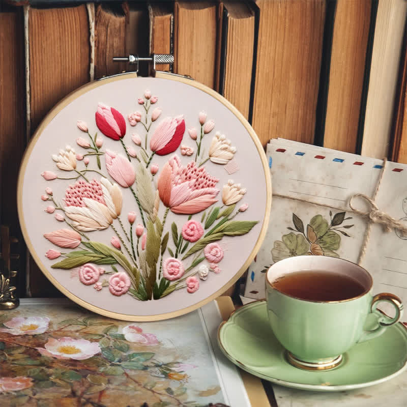 Rubbyoo Embroidery Kit - Garden Flower Handmade Tulips