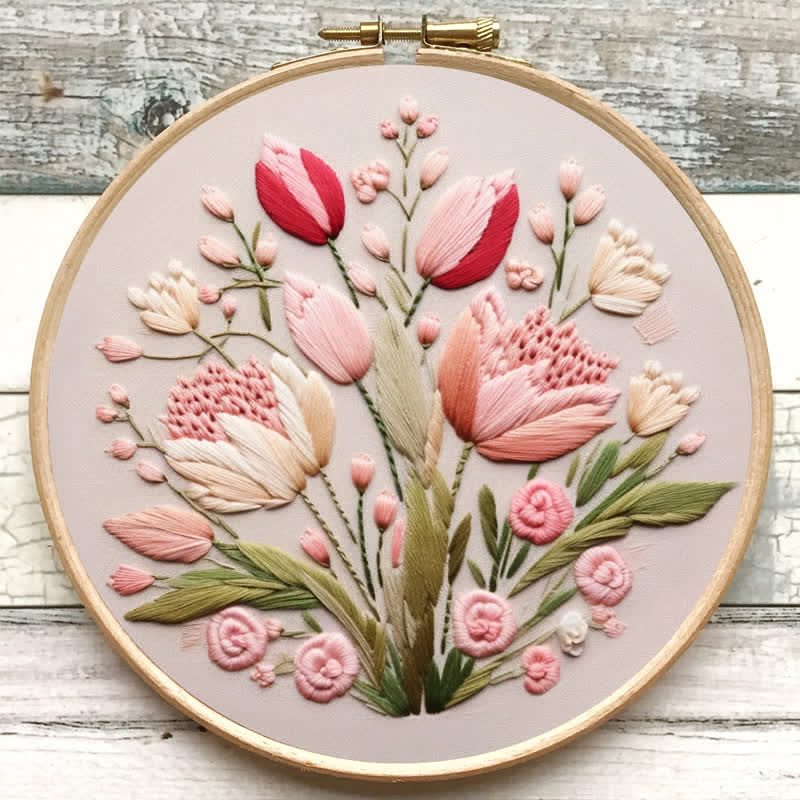 Rubbyoo Embroidery Kit - Garden Flower Handmade Tulips
