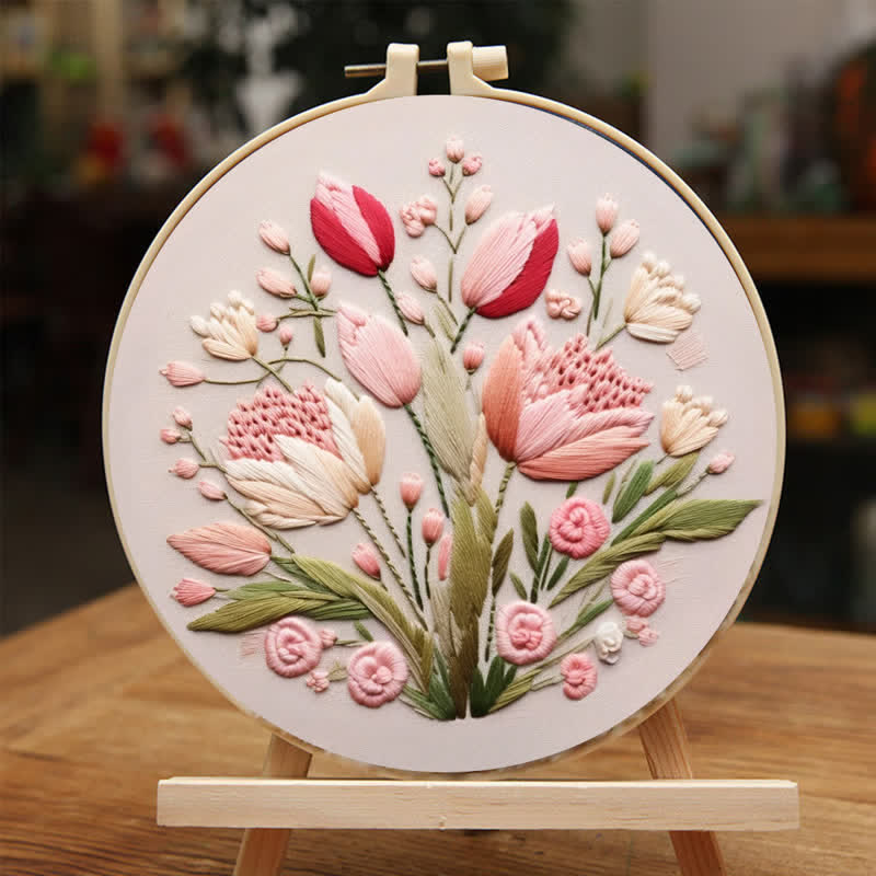 Rubbyoo Embroidery Kit - Garden Flower Handmade Tulips