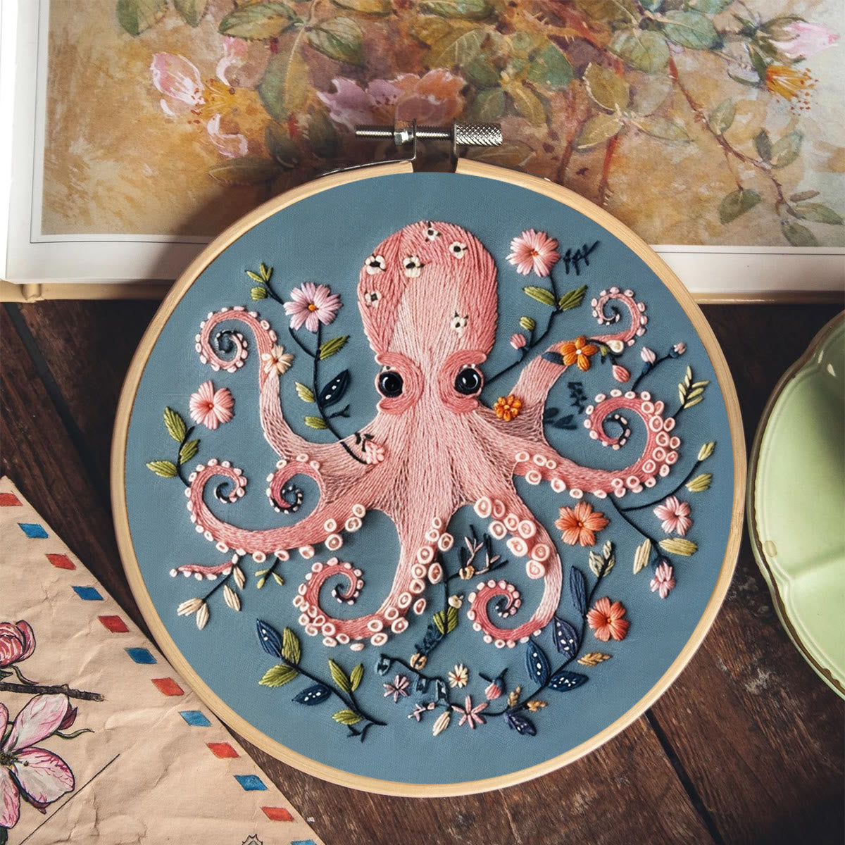 Rubbyoo Embroidery Kit -Pink Octopus