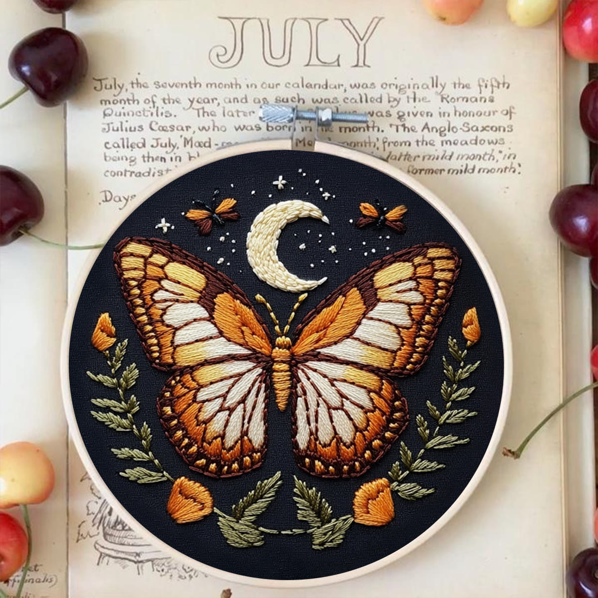 Rubbyoo Embroidery Kit -   Orange Moon Butterfly